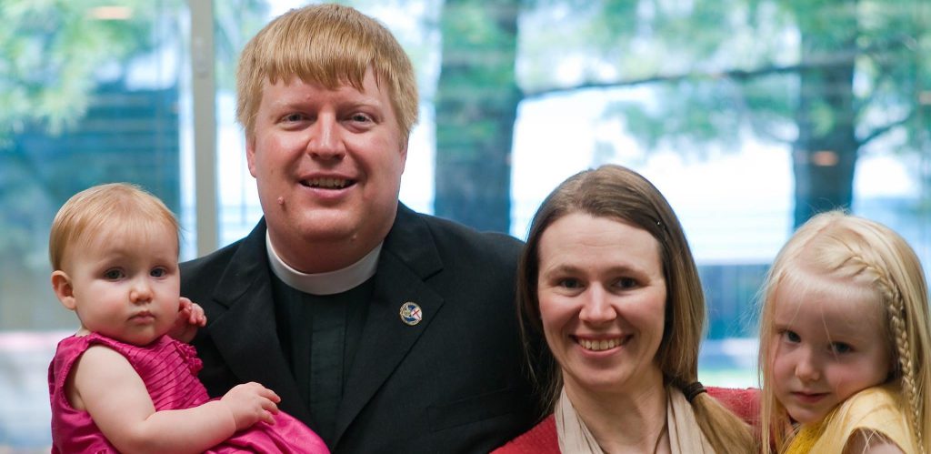 The Rev. Peter, Andrea, Cecilia and Clare Frank.  Fr. Frank will begin serving as Epiphany's next rector on August 31.